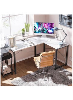 L-shaped gaming desk with rounded corner and removable shelf for home, office and workstation