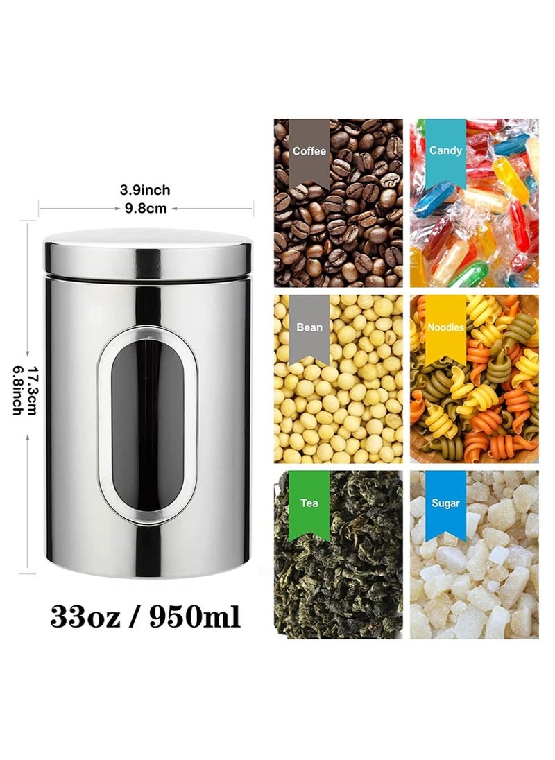 تابيت 1PCS 950ml الفولاذ المقاوم للصدأ علبة تخزين الأغذية مع نافذة مرئية زجاجية وأغطية مضادة للهواء ، جرات تخزين الحلوى القهوة السكر ، حاويات تخزين الأغذية خزان تخزين الحبوب  - Image 2