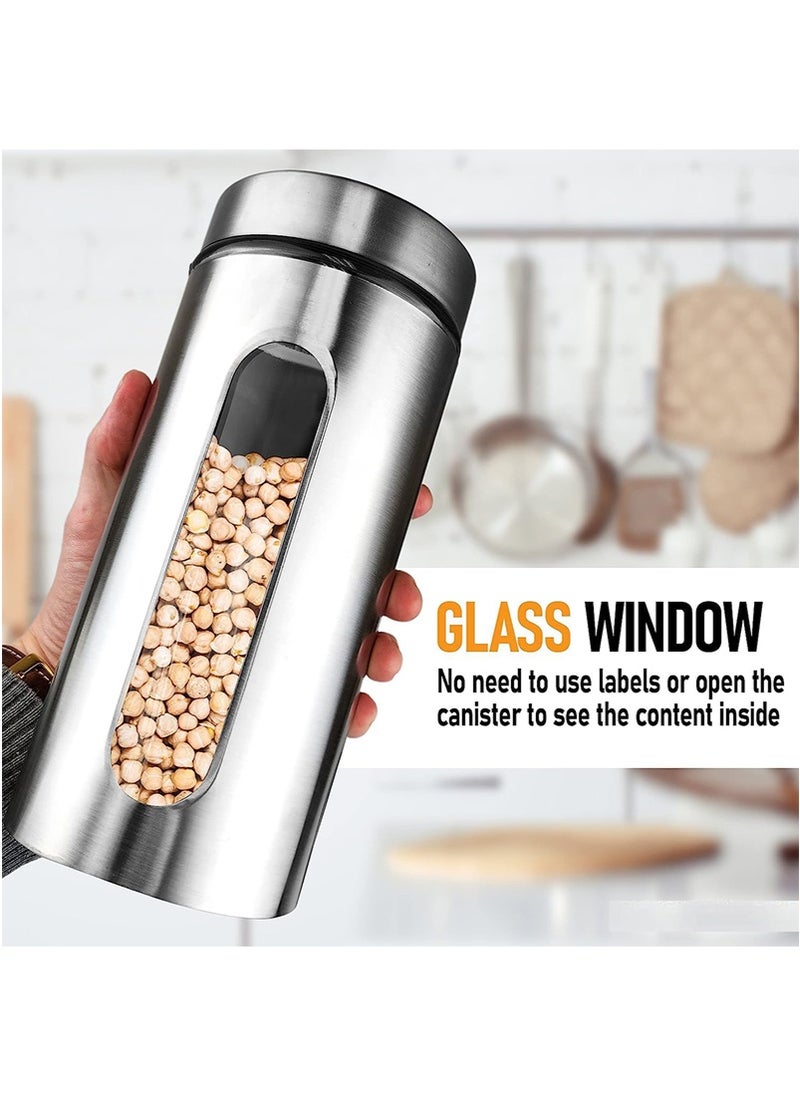 تابيت 1PCS 950ml الفولاذ المقاوم للصدأ علبة تخزين الأغذية مع نافذة مرئية زجاجية وأغطية مضادة للهواء ، جرات تخزين الحلوى القهوة السكر ، حاويات تخزين الأغذية خزان تخزين الحبوب  - Image 3