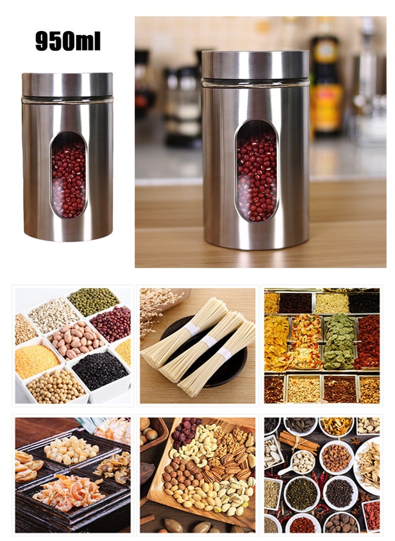 تابيت 1PCS 950ml الفولاذ المقاوم للصدأ علبة تخزين الأغذية مع نافذة مرئية زجاجية وأغطية مضادة للهواء ، جرات تخزين الحلوى القهوة السكر ، حاويات تخزين الأغذية خزان تخزين الحبوب  - Image 1