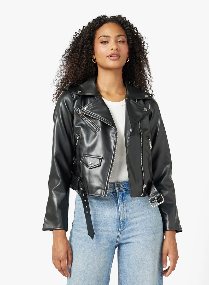 Ginger Biker PU Leather Jacket