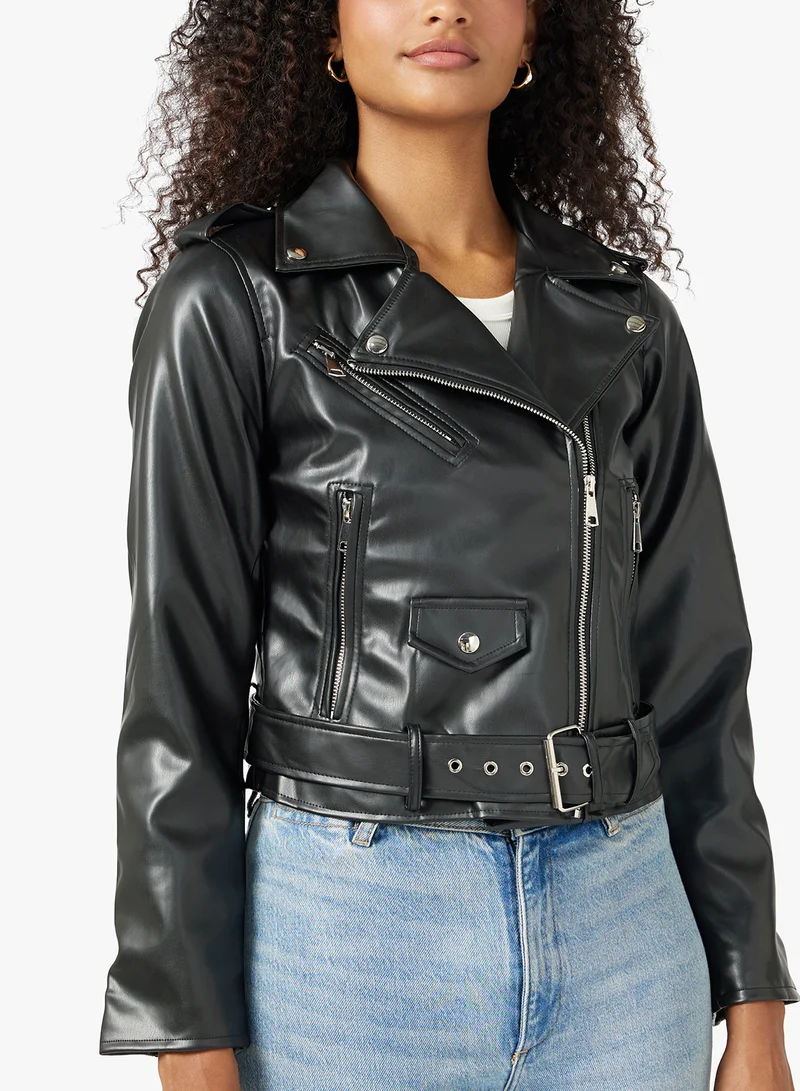 Ginger Biker PU Leather Jacket