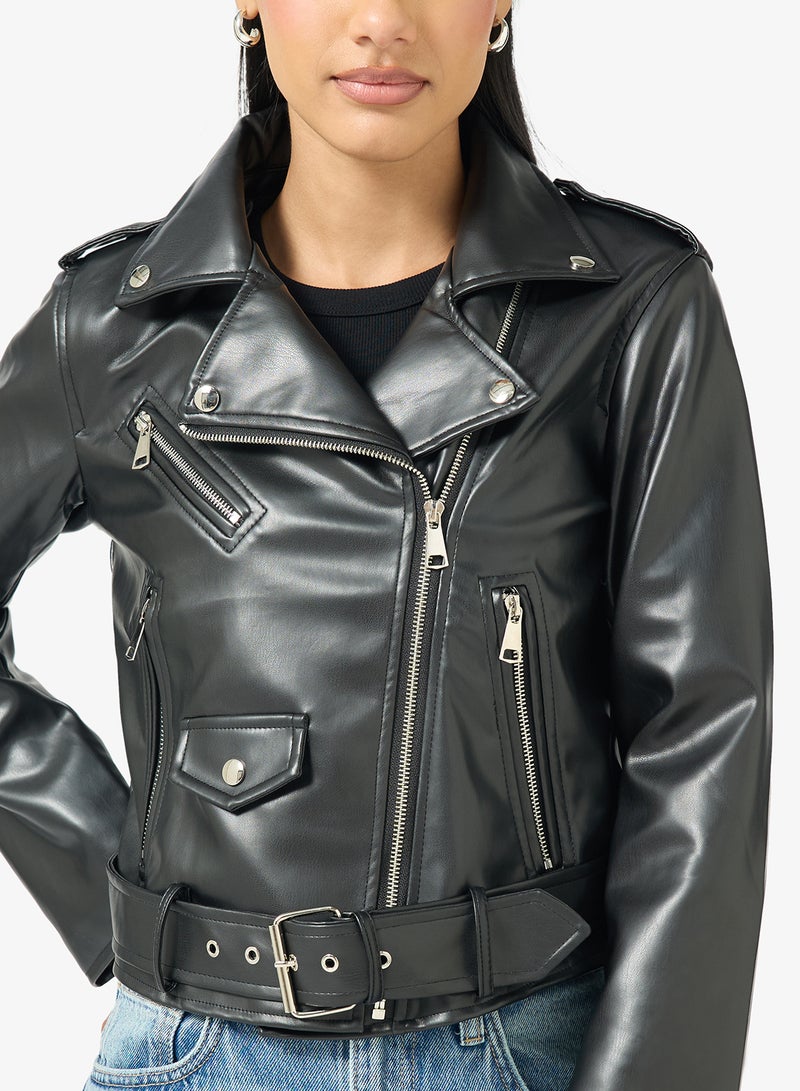 Ginger Biker PU Leather Jacket - Image 3