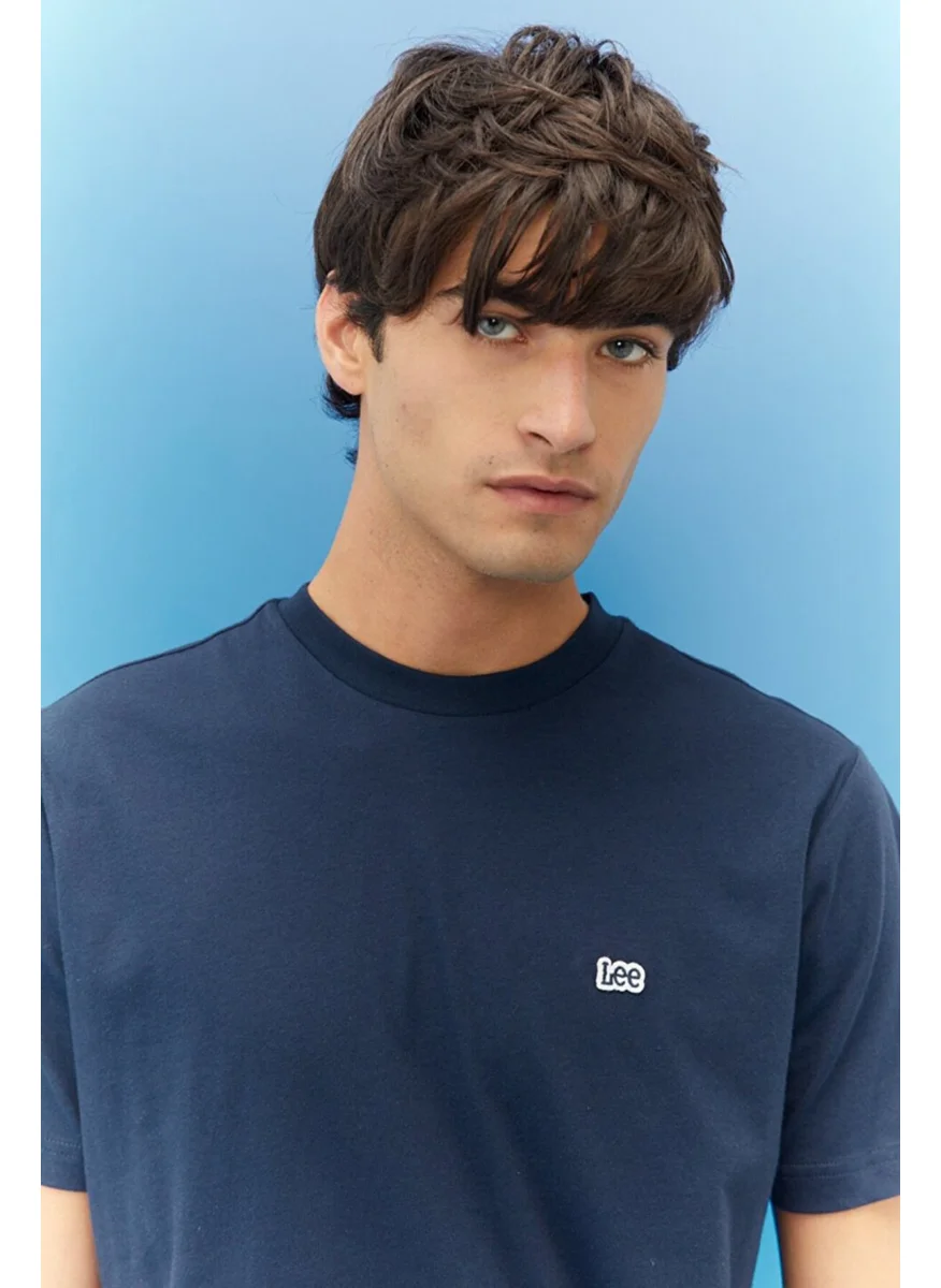 لي Men's Navy Blue Crew Neck T-Shirt