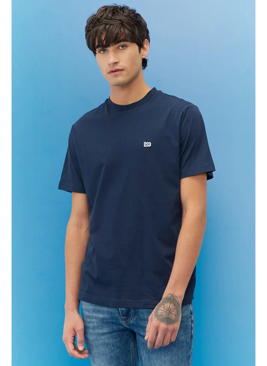 لي Men's Navy Blue Crew Neck T-Shirt