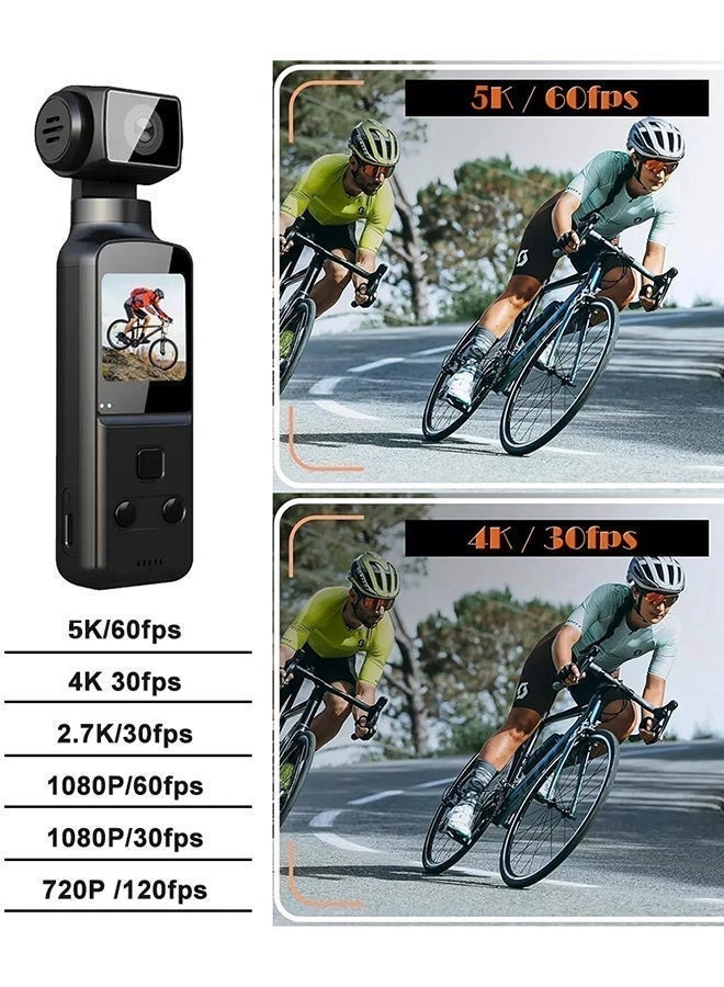 5K HD Anti-Shake Sports Body Camera, 270 Degree Rotation Portable Sport Motion Camera with Mic Clip Outdoor Riding Shooting Vlog, 1.3Inch Screen Pocket Digital Cam, Included 128G Card,1000mAh Rechargeable - Image 5