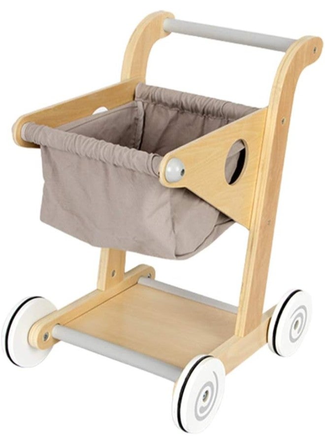 Wooden Shopping Trolley Little Shopper Role Play Pretend Food Kids Toy Cart - Image 3