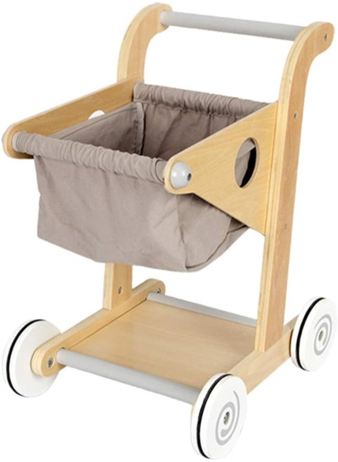 Wooden Shopping Trolley Little Shopper Role Play Pretend Food Kids Toy Cart - Image 1