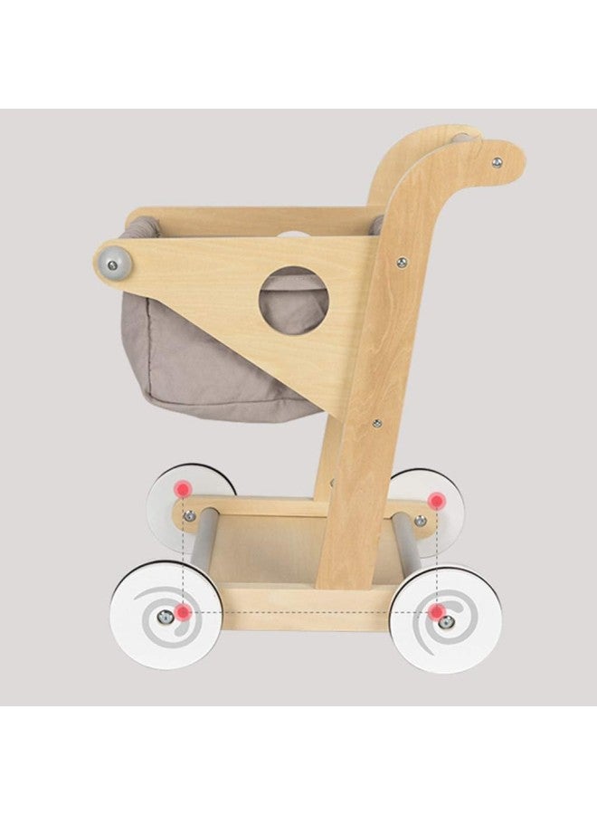 Wooden Shopping Trolley Little Shopper Role Play Pretend Food Kids Toy Cart - Image 5