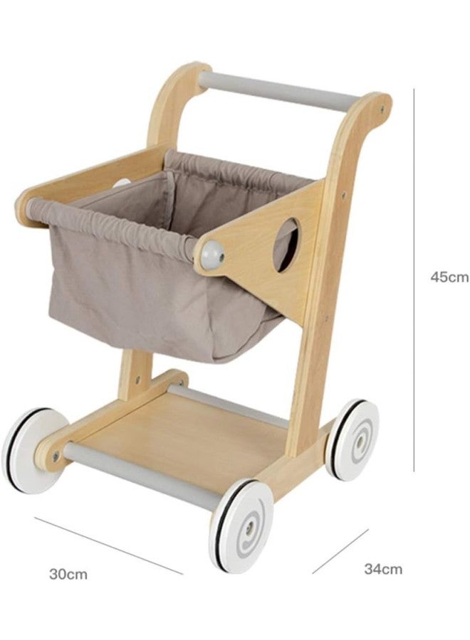 Wooden Shopping Trolley Little Shopper Role Play Pretend Food Kids Toy Cart - Image 4