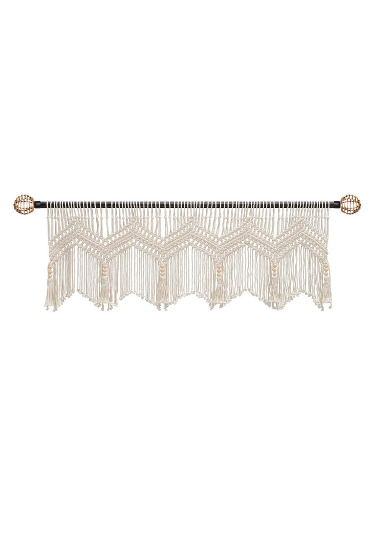 Boho Macrame Valance Curtains for Windows, Textured Cotton Kitchen Wall Decor, Stylish Bedroom Living Room Hanging, 1 Panel 52" W x 21" L  - Image 2