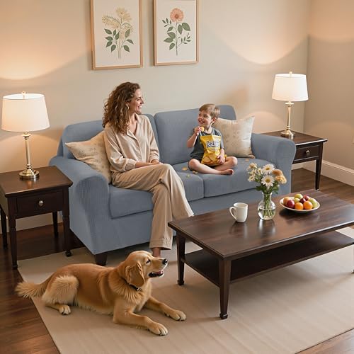 SUBRTEX 5 Pieces Stretch Sofa Slipcover Sets Couch Cover Sets Backrest Cushion Covers Furniture Protector Collection Set for Oversize Sofa Loveseat Chair Slip Covers(Medium, Light Gray) - Image 2