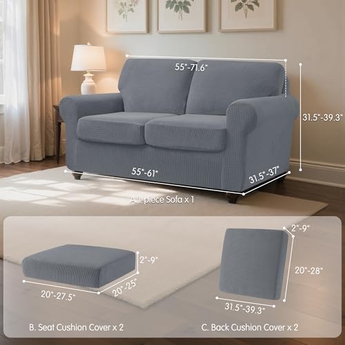 SUBRTEX 5 Pieces Stretch Sofa Slipcover Sets Couch Cover Sets Backrest Cushion Covers Furniture Protector Collection Set for Oversize Sofa Loveseat Chair Slip Covers(Medium, Light Gray) - Image 3