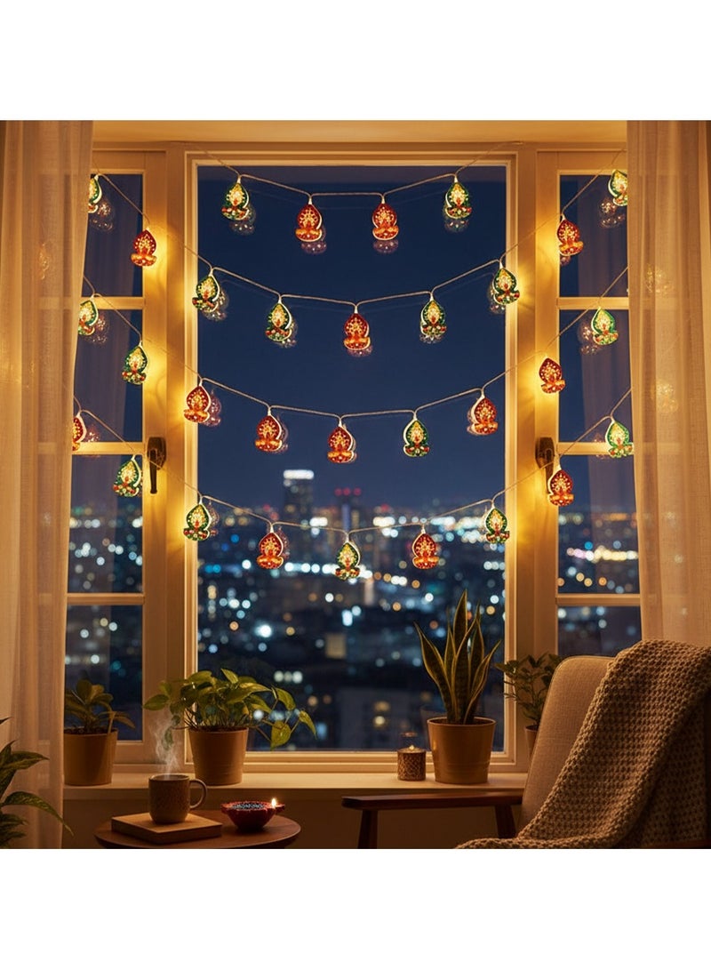 ZAYO LED Diya String Lights 10 Pcs Battery and USB Operated Decorative Fairy Lights for Diwali Home Decoration, Festival, Dual Power Diya Lights - Image 5