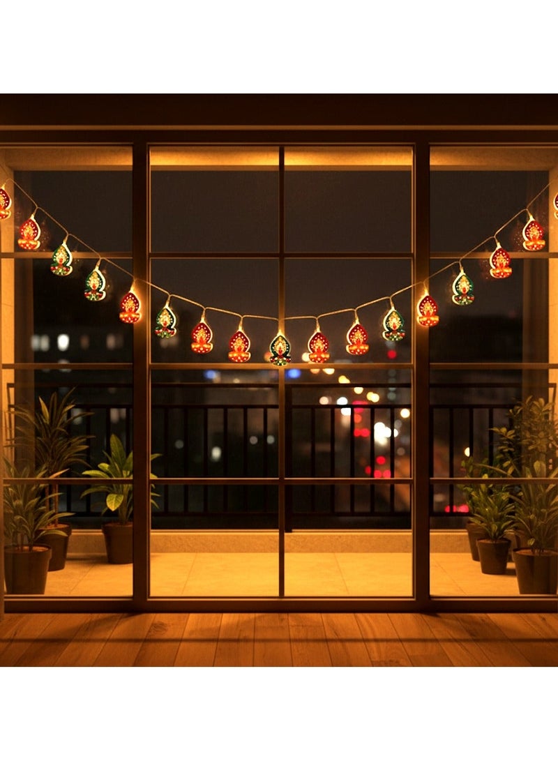 ZAYO LED Diya String Lights 10 Pcs Battery and USB Operated Decorative Fairy Lights for Diwali Home Decoration, Festival, Dual Power Diya Lights - Image 3