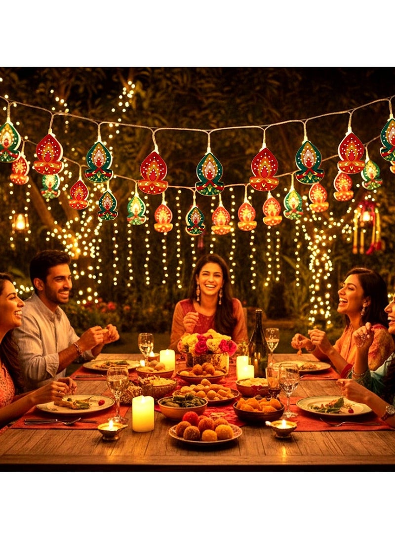 ZAYO LED Diya String Lights 10 Pcs Battery and USB Operated Decorative Fairy Lights for Diwali Home Decoration, Festival, Dual Power Diya Lights - Image 4