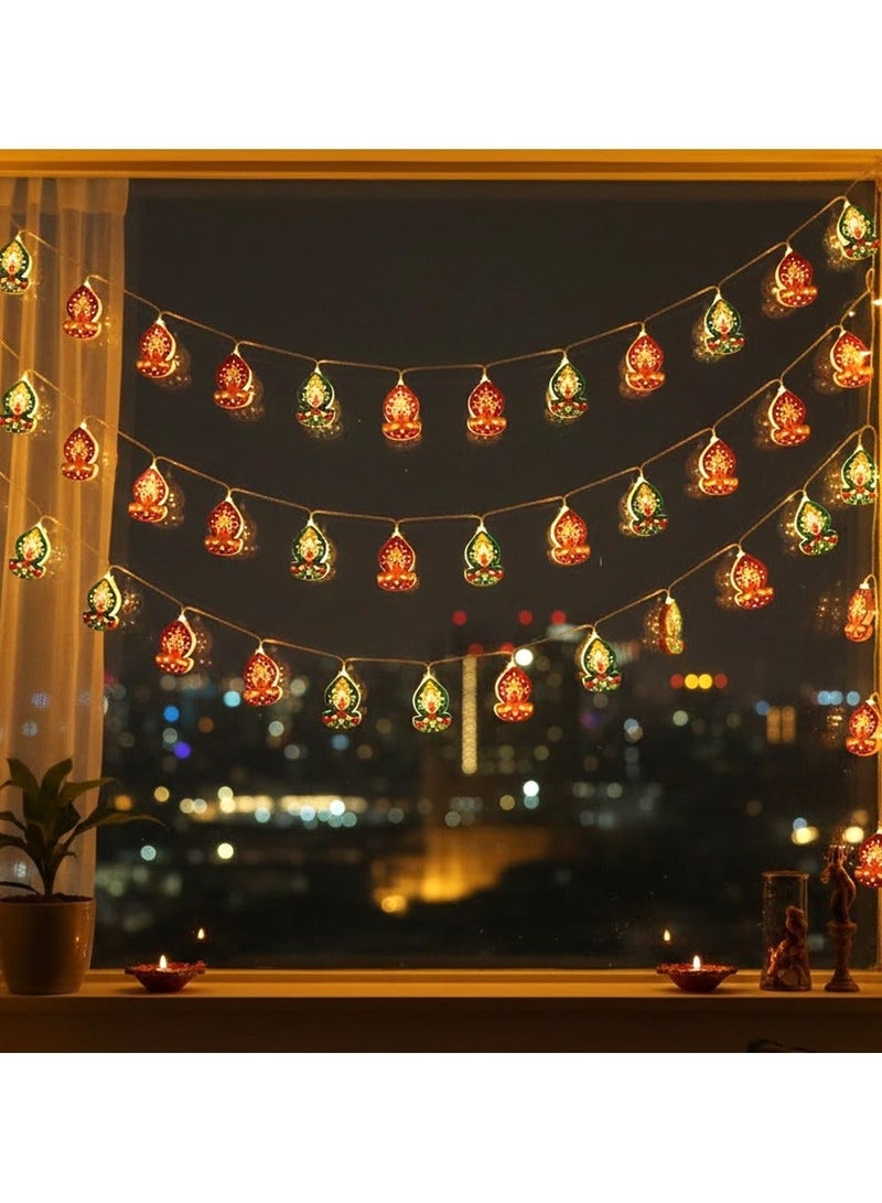 ZAYO LED Diya String Lights 10 Pcs Battery and USB Operated Decorative Fairy Lights for Diwali Home Decoration, Festival, Dual Power Diya Lights - Image 2