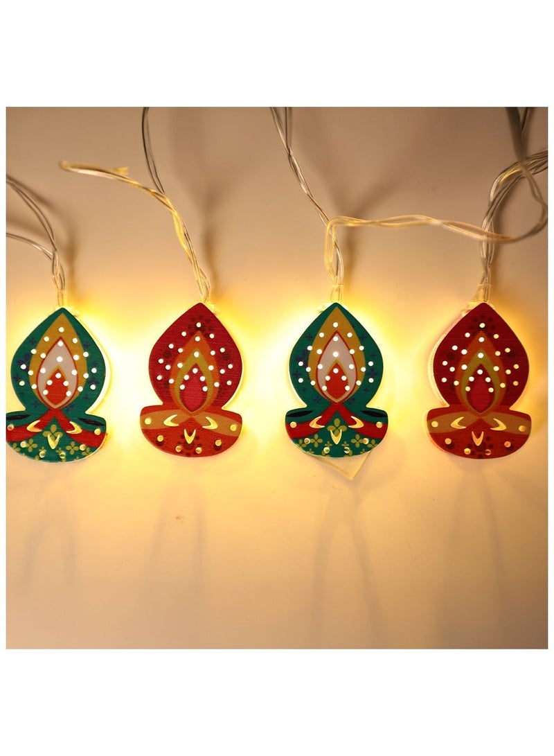 ZAYO LED Diya String Lights 10 Pcs Battery and USB Operated Decorative Fairy Lights for Diwali Home Decoration, Festival, Dual Power Diya Lights - Image 1