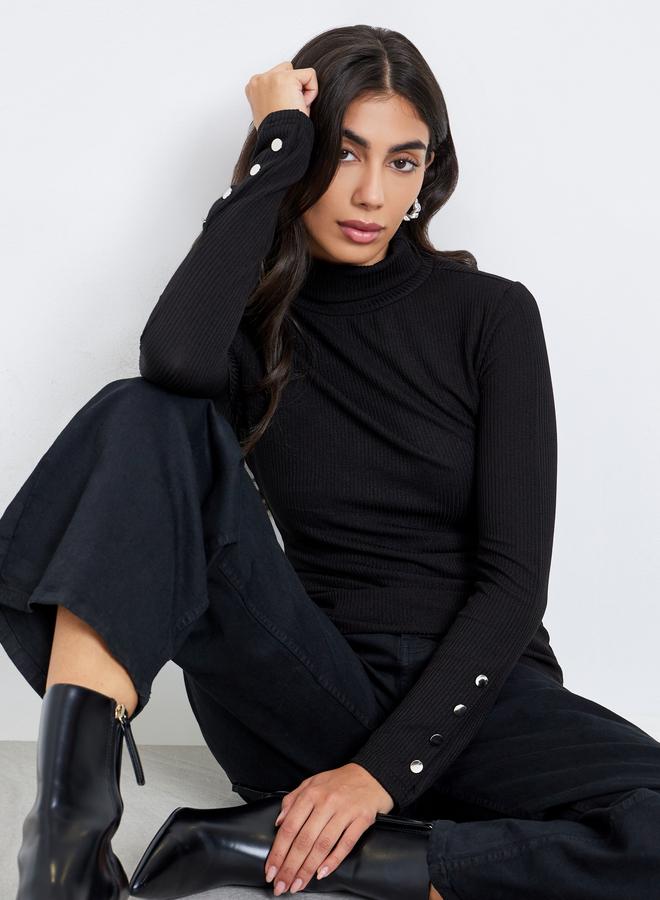 Styli Black Knit Turtleneck Top with Long Sleeves - Image 1
