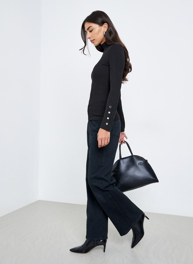 Styli Black Knit Turtleneck Top with Long Sleeves - Image 2