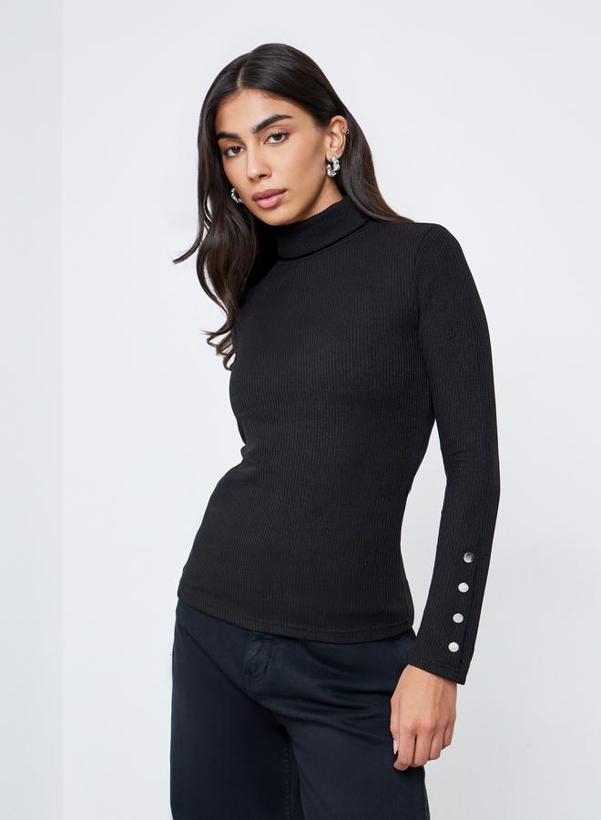Styli Black Knit Turtleneck Top with Long Sleeves - Image 3