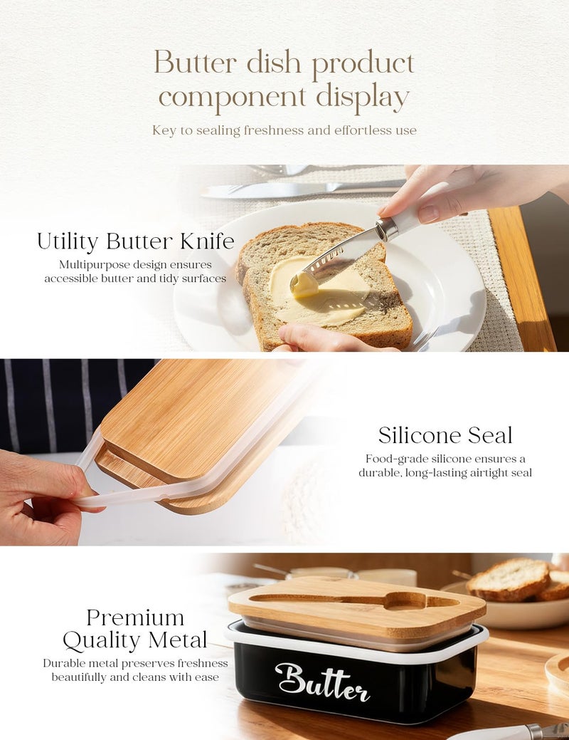 AISBUGUR Butter Dish with Lid for Countertop, AISBUGUR Metal Butter Keeper with Stainless Steel Multipurpose Butter Knife, Large Butter Container with Double High-quality Silicone Good Kitchen Gift Black - Image 5