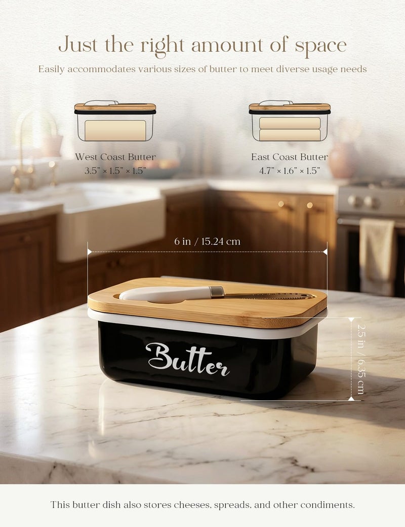 AISBUGUR Butter Dish with Lid for Countertop, AISBUGUR Metal Butter Keeper with Stainless Steel Multipurpose Butter Knife, Large Butter Container with Double High-quality Silicone Good Kitchen Gift Black - Image 2
