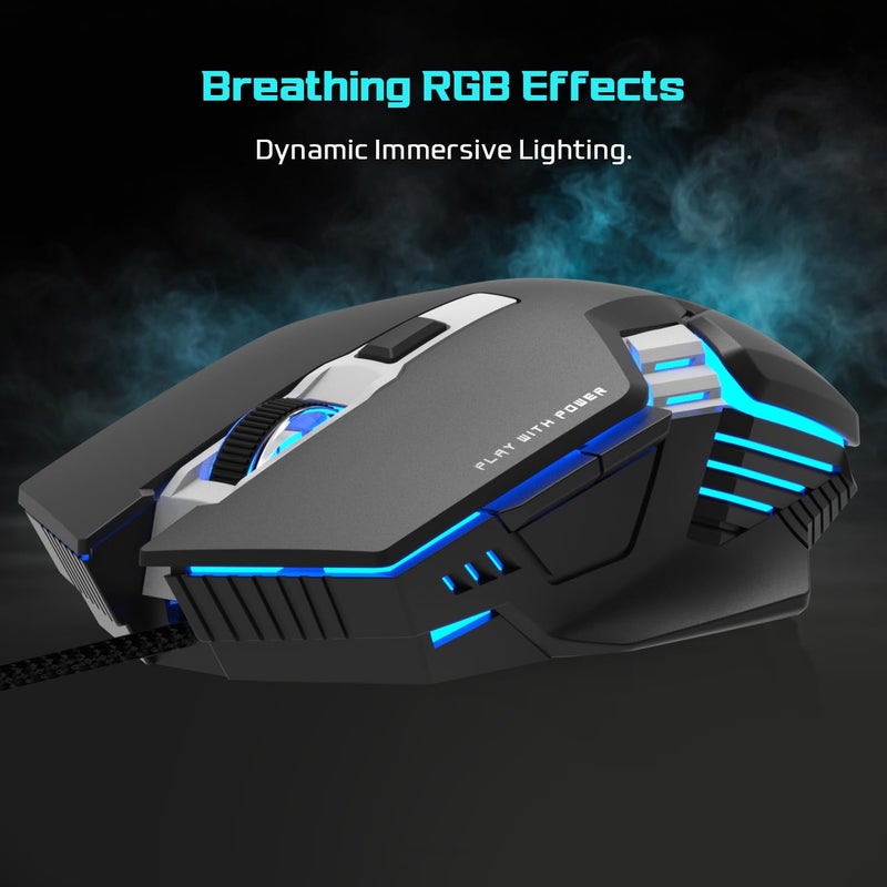 EvoFox Spectre USB Wired Gaming Mouse with Upto 3600 DPI Gaming Sensor | 6 Buttons Design | Upto 7 Million Clicks | 7 Colours Rainbow Lighting with Breathing Effect | 1.5m Braided Cable (Black) - Image 3