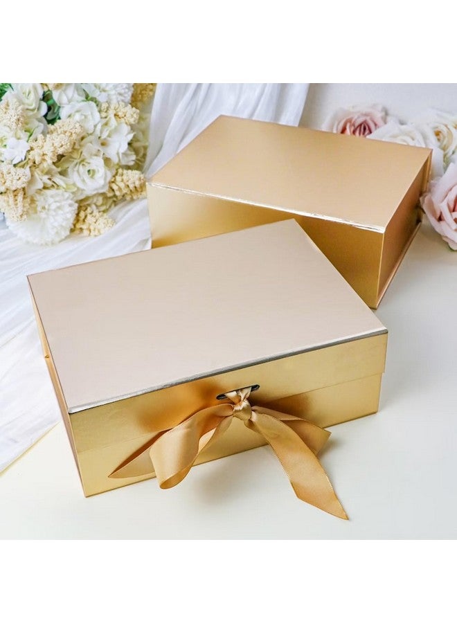 Aakriti Gift Box Elegant Folding Diwali Gift Boxes With Ribbon Gifting Reuse Hamper Rakhi Box Gift Boxes Present Gold Gift Box Ribbon Birthday Party Favors (23 x16 x10cm, Gold Gift Box 5pcs) - Image 4