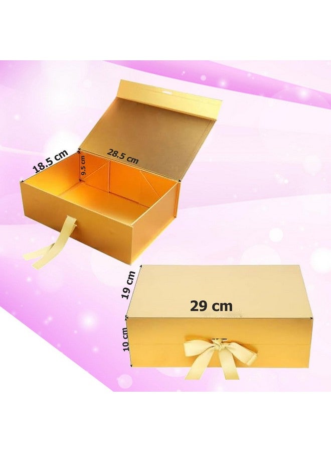 Aakriti Gift Box Elegant Folding Diwali Gift Boxes With Ribbon Gifting Reuse Hamper Rakhi Box Gift Boxes Present Gold Gift Box Ribbon Birthday Party Favors (23 x16 x10cm, Gold Gift Box 5pcs) - Image 3