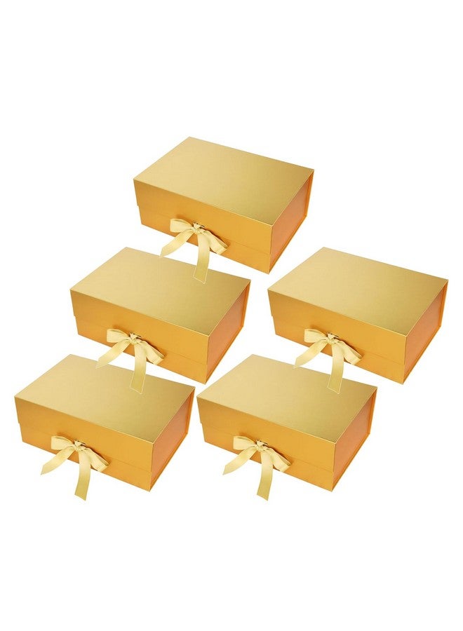 Aakriti Gift Box Elegant Folding Diwali Gift Boxes With Ribbon Gifting Reuse Hamper Rakhi Box Gift Boxes Present Gold Gift Box Ribbon Birthday Party Favors (23 x16 x10cm, Gold Gift Box 5pcs) - Image 1