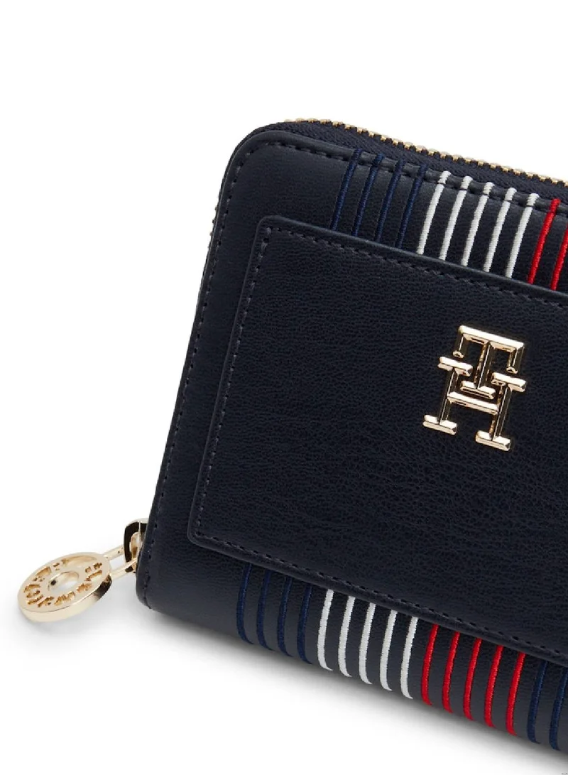 TOMMY HILFIGER Women's TH Distinct Medium Zip Around Wallet - Faux Leather, Blue