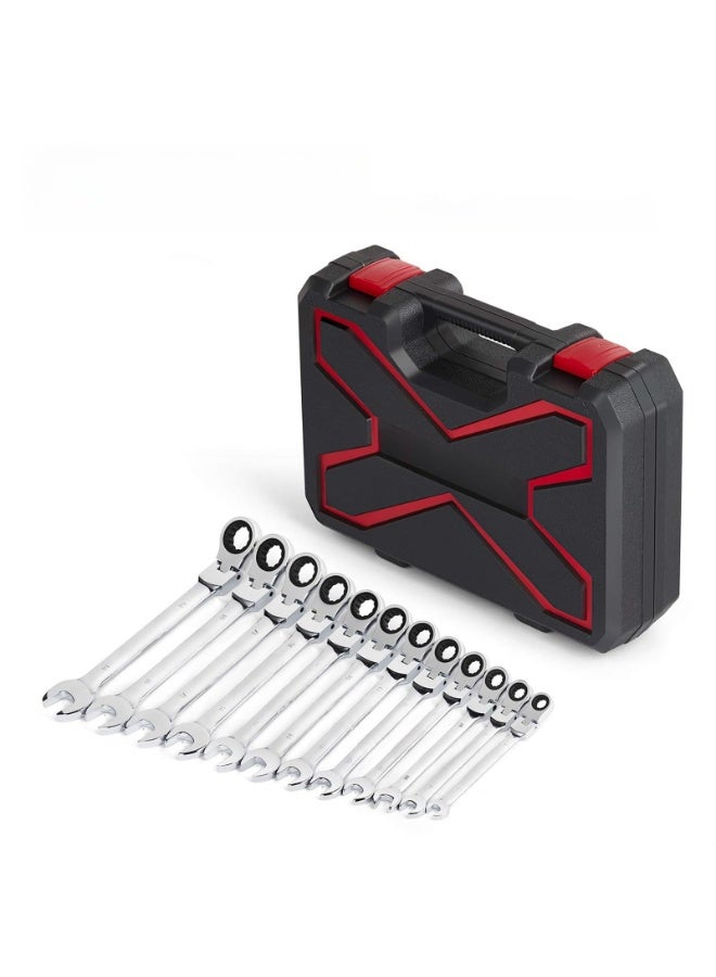 12-Piece Flex-Head Ratcheting Wrench Set, Metric 8mm-19mm, Combination Ended Spanner kits, Chrome Vanadium Steel with Toolbox - Image 2