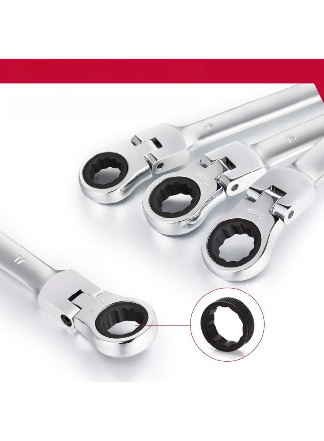 12-Piece Flex-Head Ratcheting Wrench Set, Metric 8mm-19mm, Combination Ended Spanner kits, Chrome Vanadium Steel with Toolbox - Image 5