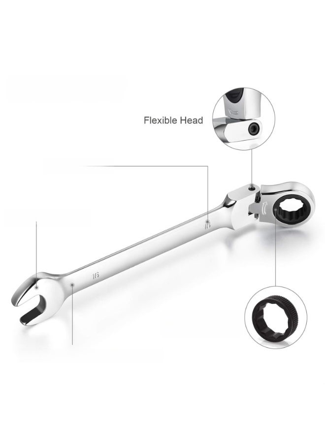 12-Piece Flex-Head Ratcheting Wrench Set, Metric 8mm-19mm, Combination Ended Spanner kits, Chrome Vanadium Steel with Toolbox - Image 4