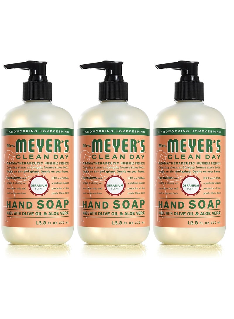 Mrs. Meyer's Clean Day MRS. MEYER'S CLEAN DAY Hand Soap, Made with Essential Oils, Biodegradable Formula, Geranium, 12.5 fl. oz - Pack of 3 - Image 1