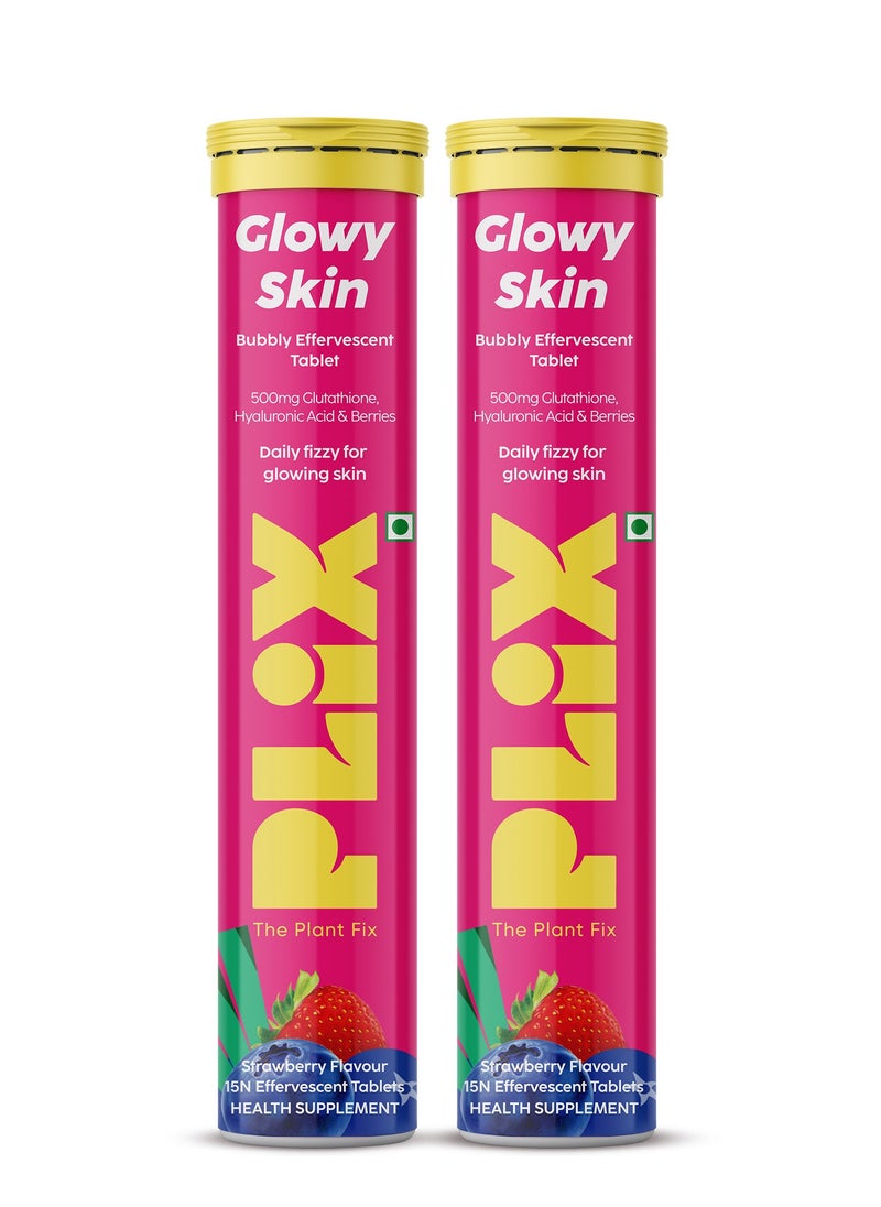 PLIX THE PLANT FIX - Glutathione Skin Glow 30 Effervescent Tablets For Clear And Youthful Skin 500 Mg Pack Of 2, Strawberry Flavour - Image 1