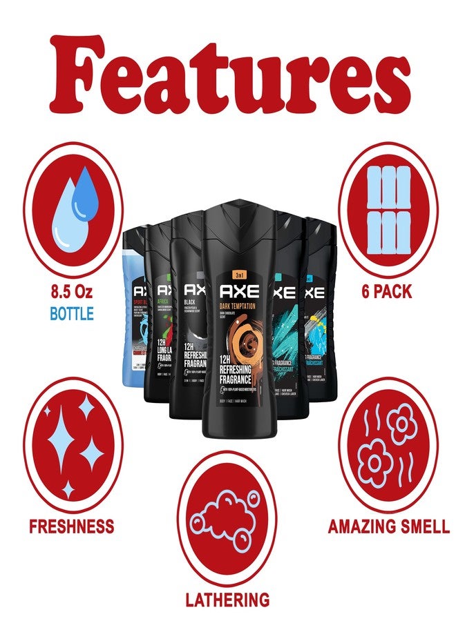 AXE Men's Body Wash Variety Set, 6 Pack, Assorted Scents, 3-in-1 Body, Face and Hair Wash, 8.5 Oz. Each - Image 2