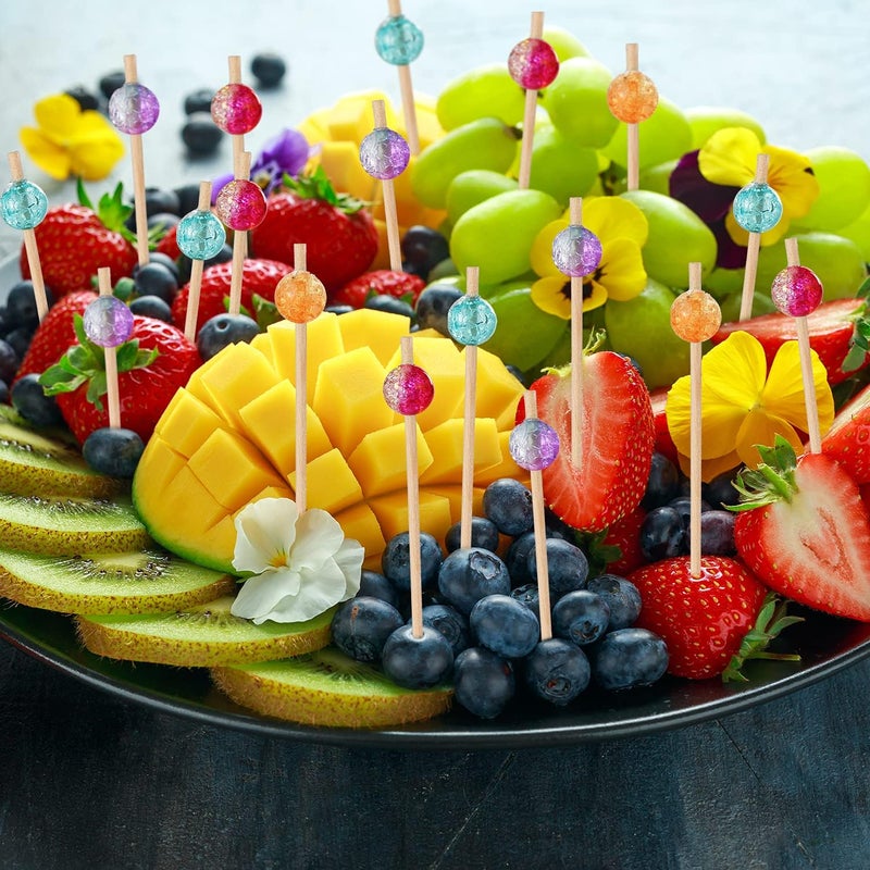 A-Link 100-Pack Cocktail Picks, Colorful Pearl Fancy Toothpicks for Appetizers, Wooden Food Picks Skewers for Food, Drinks, Fruits Party, Charcuterie Accessories - 4.72 inch - Image 5