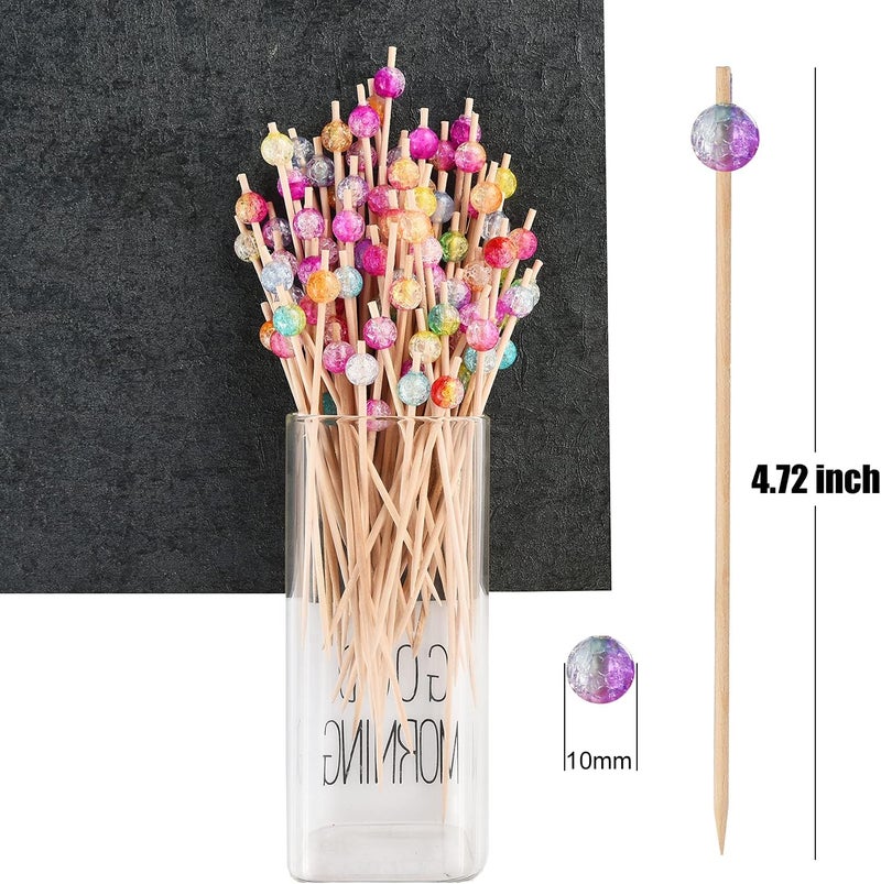 A-Link 100-Pack Cocktail Picks, Colorful Pearl Fancy Toothpicks for Appetizers, Wooden Food Picks Skewers for Food, Drinks, Fruits Party, Charcuterie Accessories - 4.72 inch - Image 2