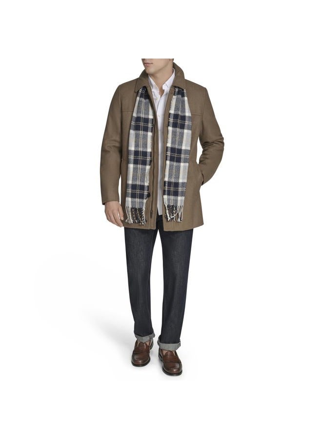 DOCKERS Men's Weston Wool Blend Coat with Scarf (Regular and Big & Tall), Chocolate/Light Grey Scarf, L - Image 4