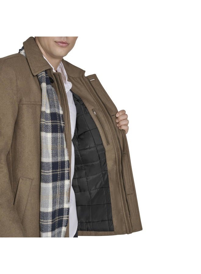 DOCKERS Men's Weston Wool Blend Coat with Scarf (Regular and Big & Tall), Chocolate/Light Grey Scarf, L - Image 2