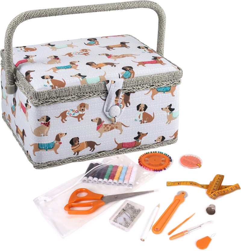 Hobby Gift صندوق تخزين حرفي مميز كهدية هواية، مملوء ��سبقًا ويحتوي على مجموعة خياطة مكونة من 94 قطعة، لون بني، متوسط الحجم، MRM583F - Image 1