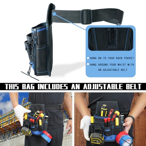 KUNN Mini Electrician Tool Pouch - Pro Maintenance Tool Pouch Belt with 13 Pockets and Loops for Tool Organization,Storage,Blue - Image 3