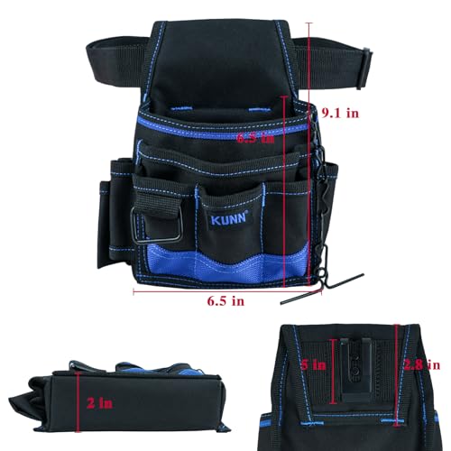 KUNN Mini Electrician Tool Pouch - Pro Maintenance Tool Pouch Belt with 13 Pockets and Loops for Tool Organization,Storage,Blue - Image 5