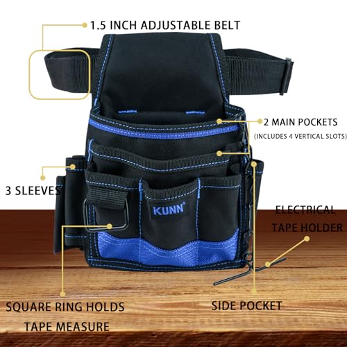 KUNN Mini Electrician Tool Pouch - Pro Maintenance Tool Pouch Belt with 13 Pockets and Loops for Tool Organization,Storage,Blue - Image 2