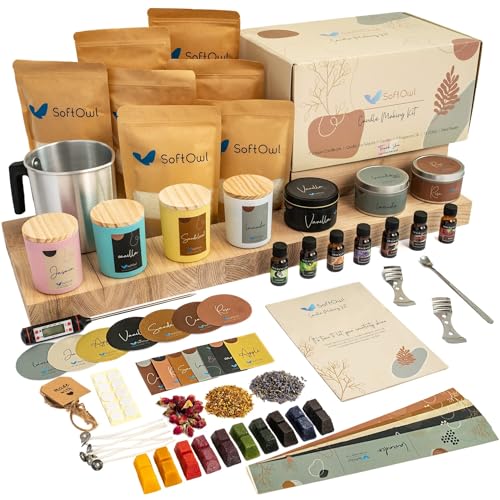 SoftOwl Premium Soy Candle Making Kit - Full Set - Soy Wax, Big 7oz Jars & Tins, 7 Pleasant Scents, Color Dyes & More - Perfect as Home Decorations - DIY Starter Scented Candles Making Kit - Image 1