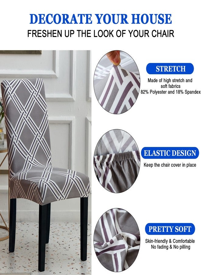Sufdari Chair Covers,Stretch Dining Room Chair Cover,Soft Parsons Chair Slipcover,Spandex Removable Seat Covers for Kitchen Chairs-Gray Diamond,Set of 4 - Image 5