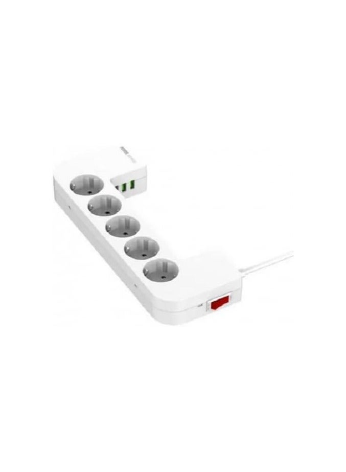 LDNIO SE5334 High Quality Management Power Strip Box With 5 Socket Port & 3 USB Port 2M Power Cable - White  - Image 1