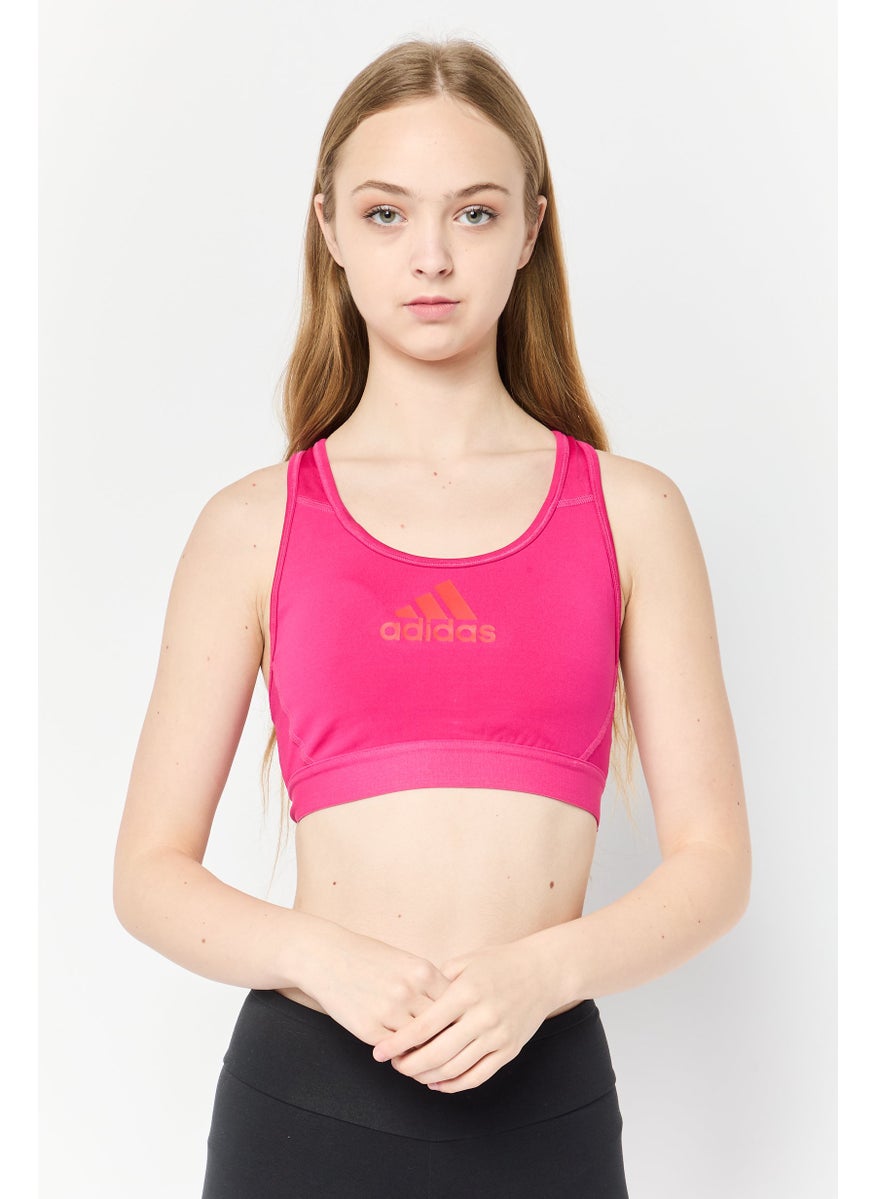 Adidas Women Brand Logo Padded Training Sports Bra, Dark Pink  - Image 1